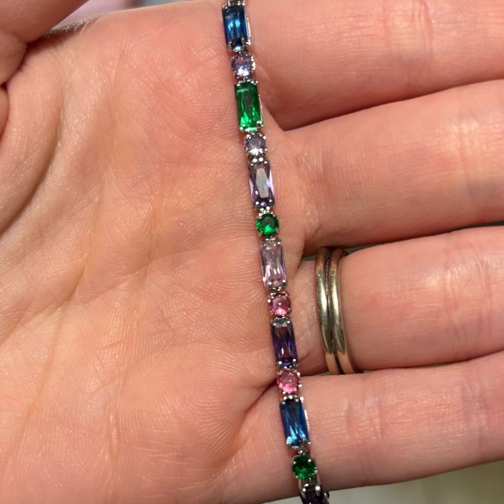 Adina Eden Multicolor Gemstone Tennis Bracelet in Blue, Green, Pink, Purple